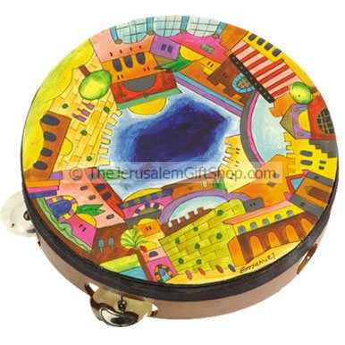 Handpainted Jerusalem Tambourine