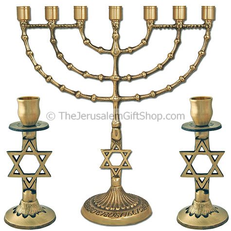 Star of David Menorah and matching candlesticks