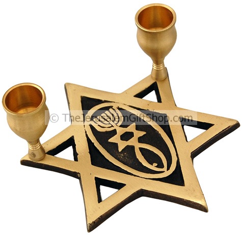Messianic Seal of Jerusalem Brass Star of David Candlesticks