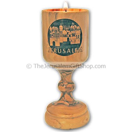 Olive Wood Candlestick Jerusalem