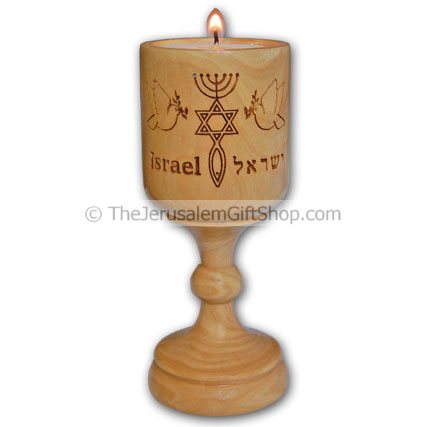 Olive Wood Candlestick Messianic