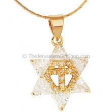 Cross inside Star of David - Gold Fill CZ Stones