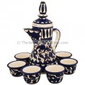 Hand Painted Armenian Ceramic Middle Eastern Coffee Pot and Six Cup Set
