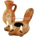 Triple Headed Clay Oil Lamp and Jar