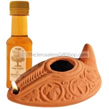 Clay Oil Lamp - Byzantine replica with Olive Oil