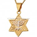 Two Tone gold fill Star of David Pendant with a Menorah set inside