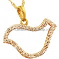 14 Carat Gold Shalom 'Peace Dove' Pendant embedded with 41 real Diamonds