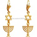 Menorah Star of David Earrings - Gold Plate