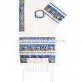 Jerusalem Tallit Set - Blue and Gold