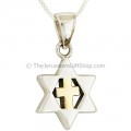 24 carat gold plate cross within silver Star of David pendant