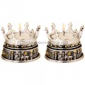 Pair of candle holders featuring a Crown above the City of Jerusalem