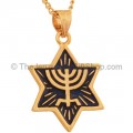 Gold Fill Enameled Star of David Pendant with a Menorah