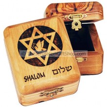 Olive wood Star David Shalom Box