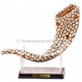 Shades of Cream and Gold Decorated Shofar Ornament on a display stand