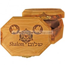 Hexagon shaped Olive Wood Box - Shalom Star of David