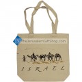 Shopping Bag made from canvas featuring Bedouin on camels in the desert with 'Israel'