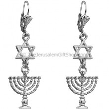 Menorah Star of David Earrings - Oxidized
