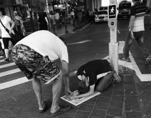 Begging outside Tel-Aviv bus station