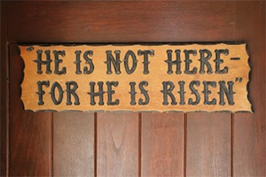 The Garden Tomb door "HE IS RISEN"