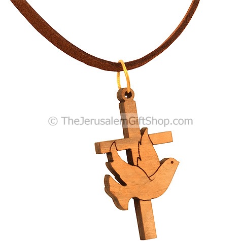 Cross with Peace Dove Olive Wood Pendant