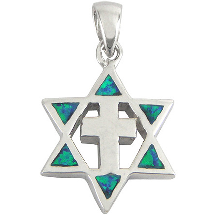 Star of David with Cross - Opal & Sterling Silver Pendant