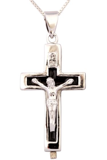 Jesus on the Cross Pendant - 925 Sterling Silver on black Stone