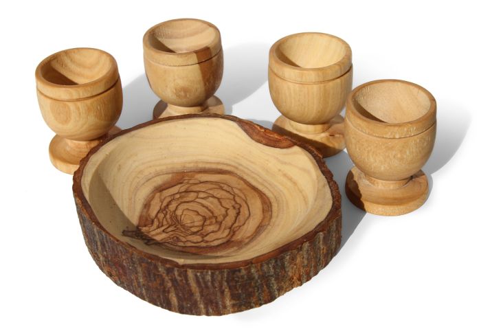 The Lord's Supper Cup - olive wood Bread Tray & 4 mini communion  Cups - Made in Bethlehem from 'Grade A' Olive Wood