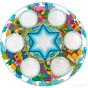 Passover Seder Plate with English and Hebrew wording and glass cups for the Passover ingredients