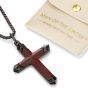 WOODEN CROSS Necklace for Men – Real Ebony Wood & Black Stainless Steel Crucifix Pendant – Modern Christian Holy Land Religious Gift with Premium Pouch