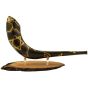 Ram's Decorated Shofar By Artist Sarit Romano - Magen David with Menorah and 'Israel' Written in Hebrew