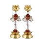 Yair Emanuel Medium Candlesticks - Flower Fountain White and Red
