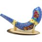 Ram's Decorated Shofar By Artist Sarit Romano - Pomegranate with 'Israel' in English