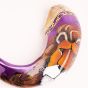 Ram's Decorated Shofar By Artist Sarit Romano - Lion of Judah - Purple