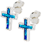 Sterling Silver Synthetic Opal Cross Stud Earrings