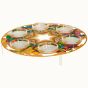 Passover Seder Plate with English and Hebrew wording and glass cups for the Passover ingredients - Brown