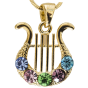 Yellow Rhodium Harp with Colorful Stones Necklace
