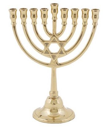 Classic Hanukkah Menorah - Bronze - Magen David in Middle