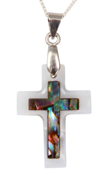Jerusalem jewelry - Mother of Pearl Abalone Shell inlay Cross Pendant