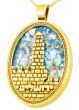 Roman Glass 'Jerusalem - Tower of David' Oval 14k Gold Pendant - Hebrew