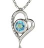 "The Lord's Prayer" KJ Version - Sterling Silver 'Heart' with Diamonds - Aqua