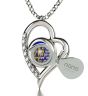 Nano 24k Gold Scripture Inscribed on Swarovski "The Lord's Prayer" KJ Version - Sterling Silver 'Heart' with Diamonds Necklace - Magnify