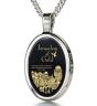 Nano 24k Gold Scripture Inscribed 'Psalm 122:6' Onyx inside Sterling Silver Oval Necklace