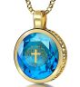Nano 24k Gold 'Psalm 23' Scripture Inscribed Zirconia and 14k Gold Necklace - Aqua