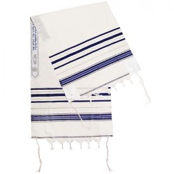 100% Wool Tallit Prayer Shawl in Blue  and Silver  Stripes Size 59" L X 80" W 