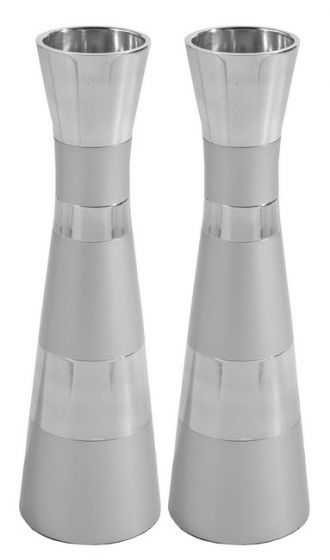 Yair Emanuel Large Anodized Aluminum Candlesticks - Shade of Silver