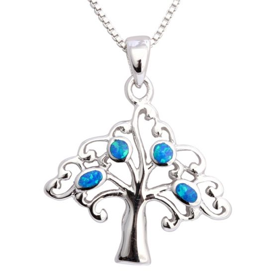 'Tree of Life' with blue CZ Crystals frame Sterling Silver Pendant