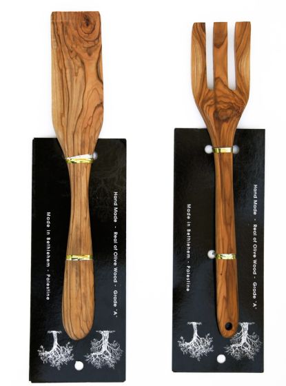 Chefs Olive Wood Large Spatula and Fork from Bethlehem