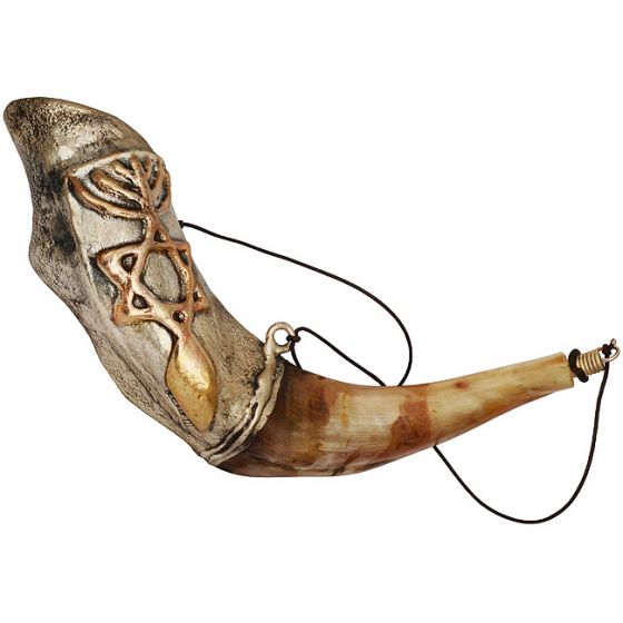 Anointing Rams Shofar Covered with 925 Silver 'Grafted In' Messianic Symbol
