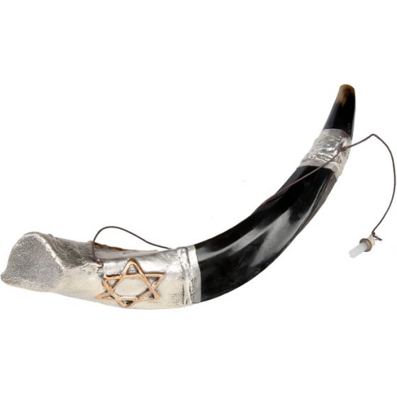 Anointing Yemenite Shofar Covered in Silver and Decorated with a Star of David