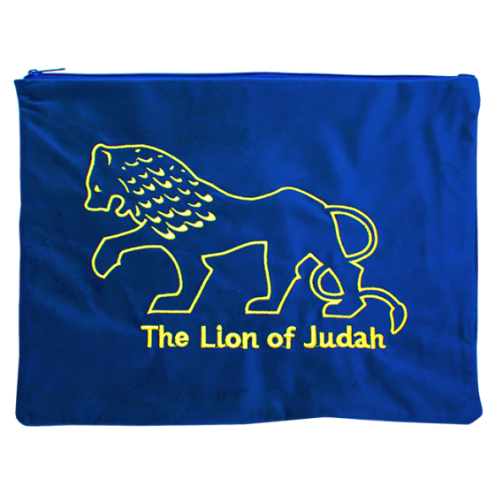 Blue Velvet Tallit Bag with Gold Lion of Judah
